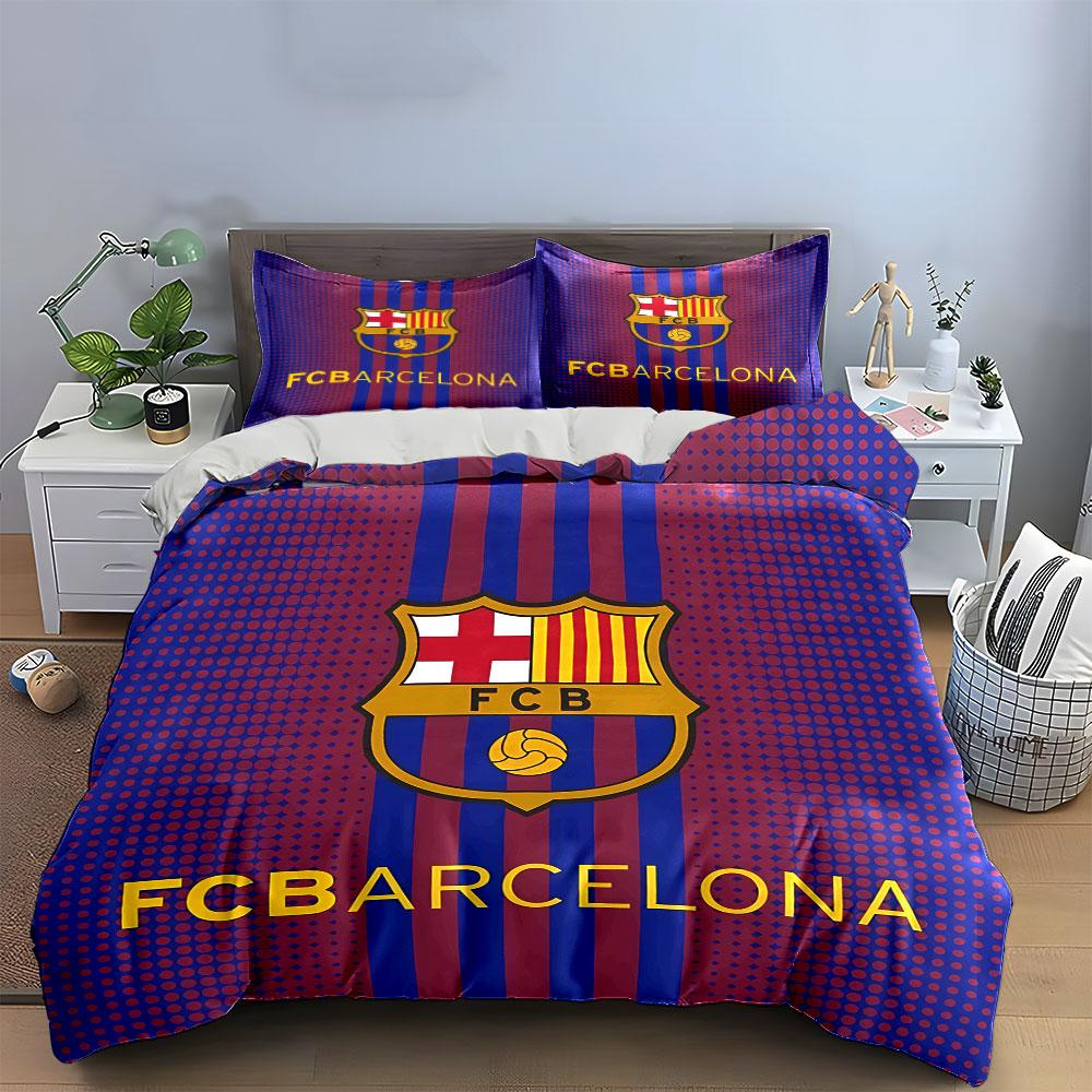 FC Barcelona Team Logo Bedding Duvet Cover Set Duvet Cover Pillowcases  (1*Duvet Cover 2*Pillowcases, Without Duvet Insert)