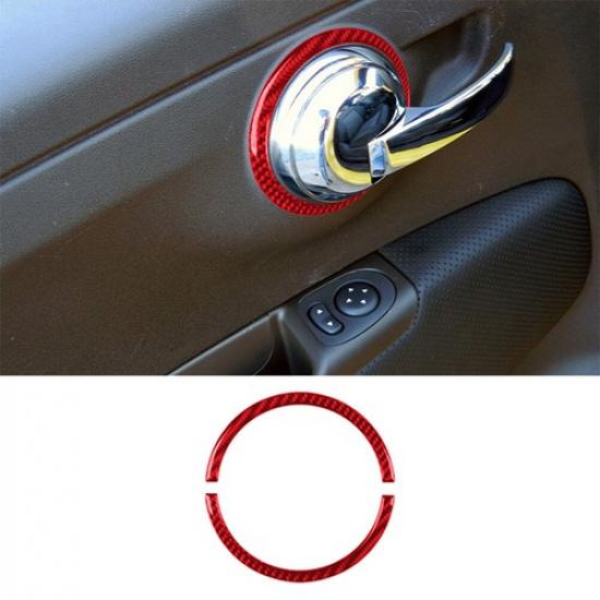 2Pcs Red Carbon Fiber Interior Door Handle Cover Trim For 2012-2015 Fiat 500