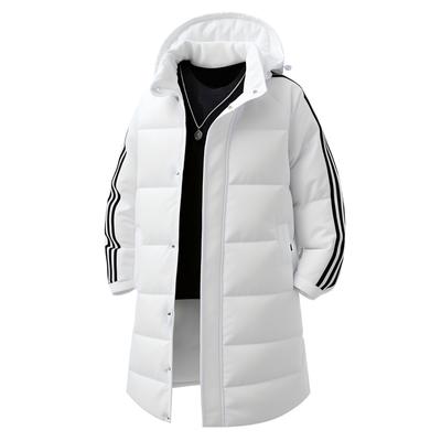 Three Bar Long Winter Couple Style Medium Long Cotton Coat Men's Thick Coat Casual Detachable Hat Cotton Coat Over Knee Cotton Coat