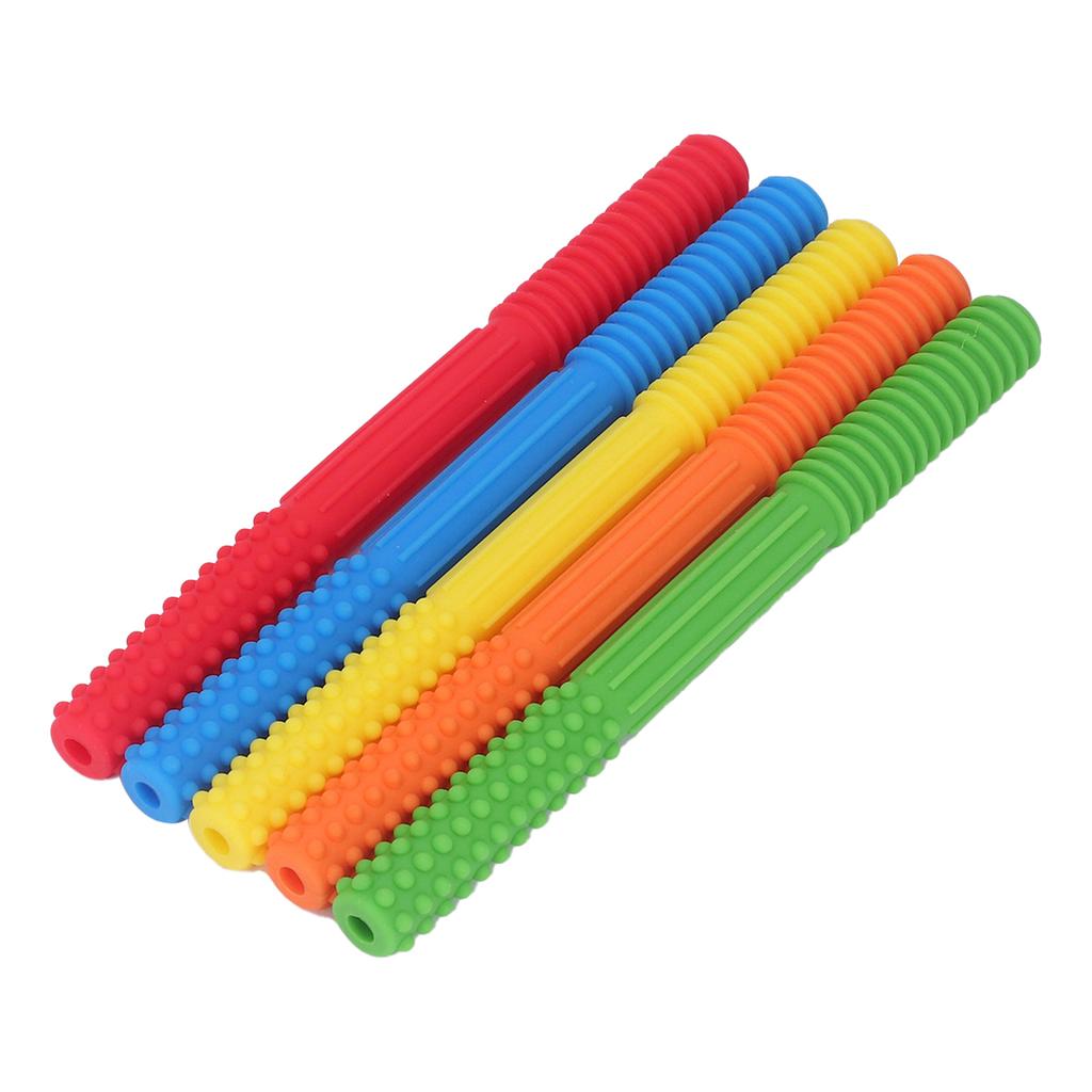 5Pcs Baby Teething Tubes Toy Silicone Bite Resistant 5 Colors Baby Chew Straw for Infants Toddler