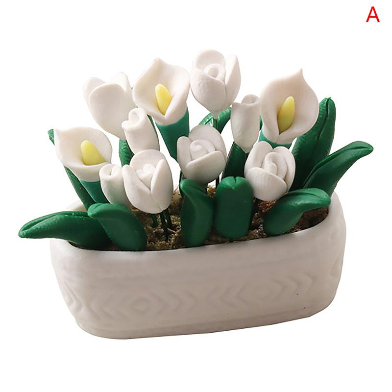 

1:12 кукольных миниатюрных тюльпанов в горшках для растений, бонсай, садовая модель, декор, игрушка, кукольный домик, аксессуары as the picture