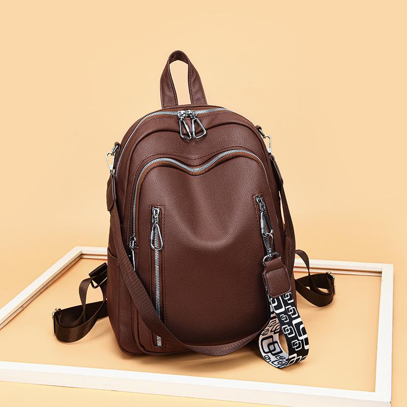 2025 new Korean version fashion trend retro large capacity soft leather backpack outdoor travel backpack women's bag