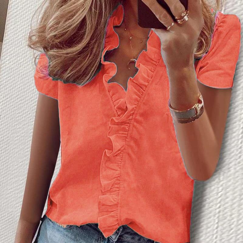 Sommer Herbst Neue Langarm Rüschen Casual Shirt Frauen Tops Vintage Print Elegante Plus Größe Bluse Frauen Mode Tasten Lose Weibliche Shirts 24662