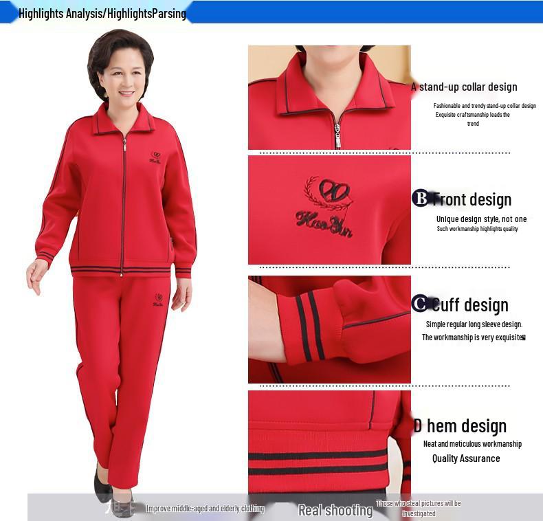 Sportbekleidungs-Set für Damen in Übergröße - Frühjahr/Herbst 2023, Zweiteiler mit langen Ärmeln für Mütter mittleren Alters und ältere Mütter