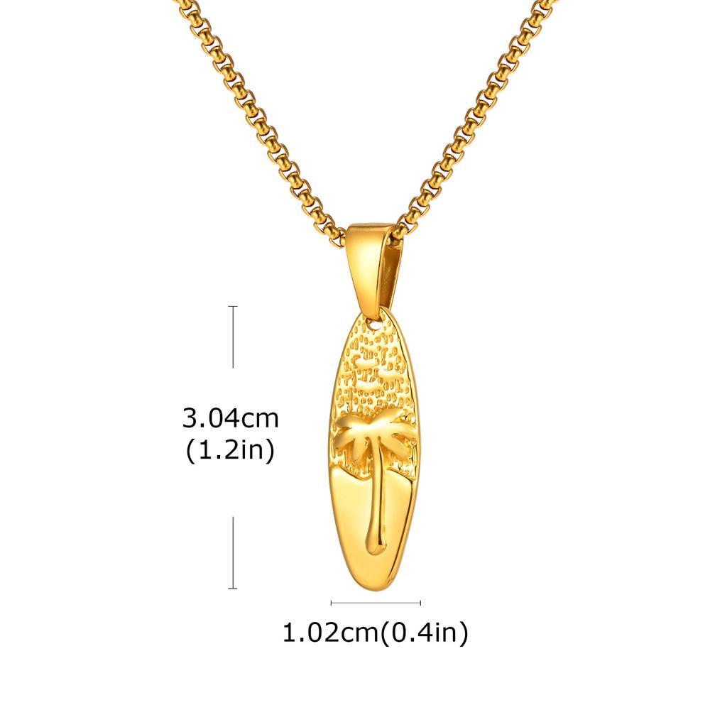 Vnox Stainless Steel Coconut Tree Pendant Necklace for Men, Silver Plated Elliptical Charm Jewelry with Box Chain, Gift for Him