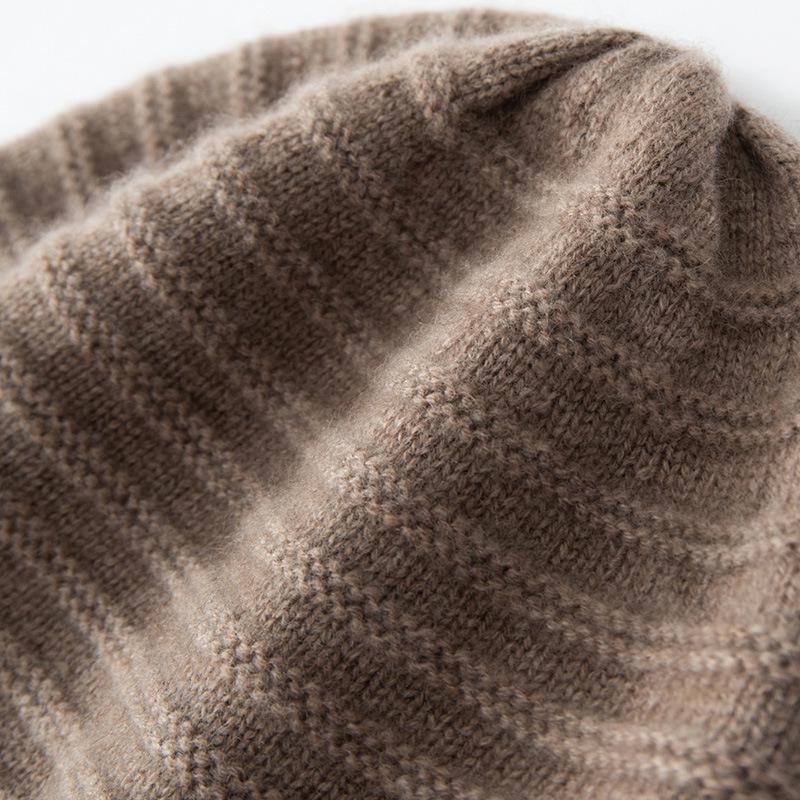 Women's Classic Striped Knit Hat - Warm, Ear-Protective, Solid Color Fashion for Autumn & Winter