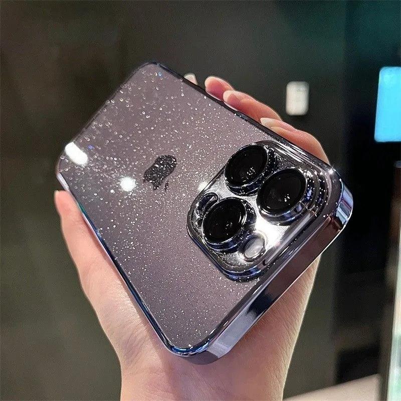 Sparkling Glitter Phone Case for iPhone 16 15 14 Pro Max, Luxury Electroplated Mirror Cover with Transparent TPU Bumper Shockproof