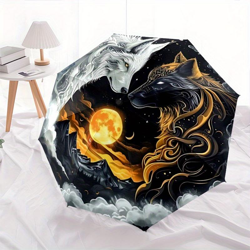 

1pc Yin-Yang Wolves Automatic Opening and Closing Umbrella - Lightweight 3-Fold Design, Suitable for Fans, Travel, Daily Use, Interesting Shape,