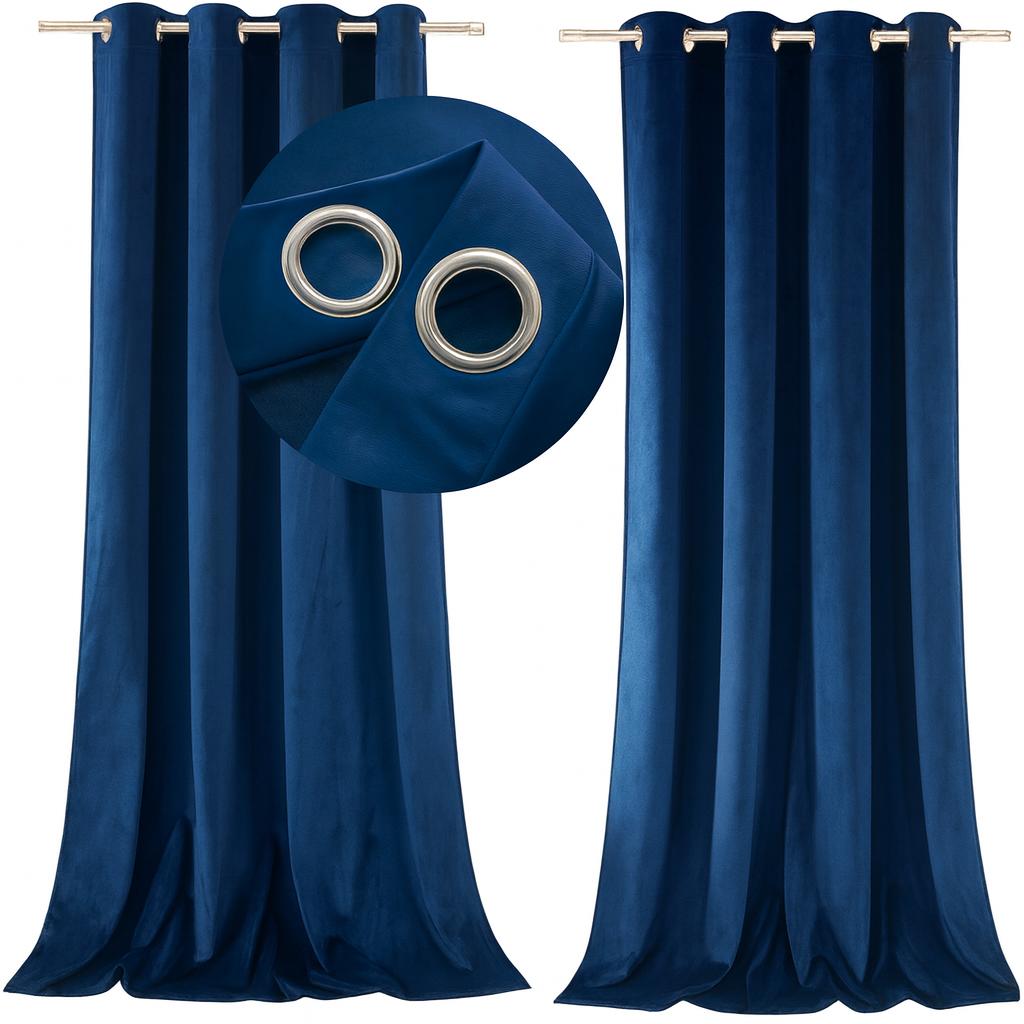 Velvet Curtain with Eyelets - Blue