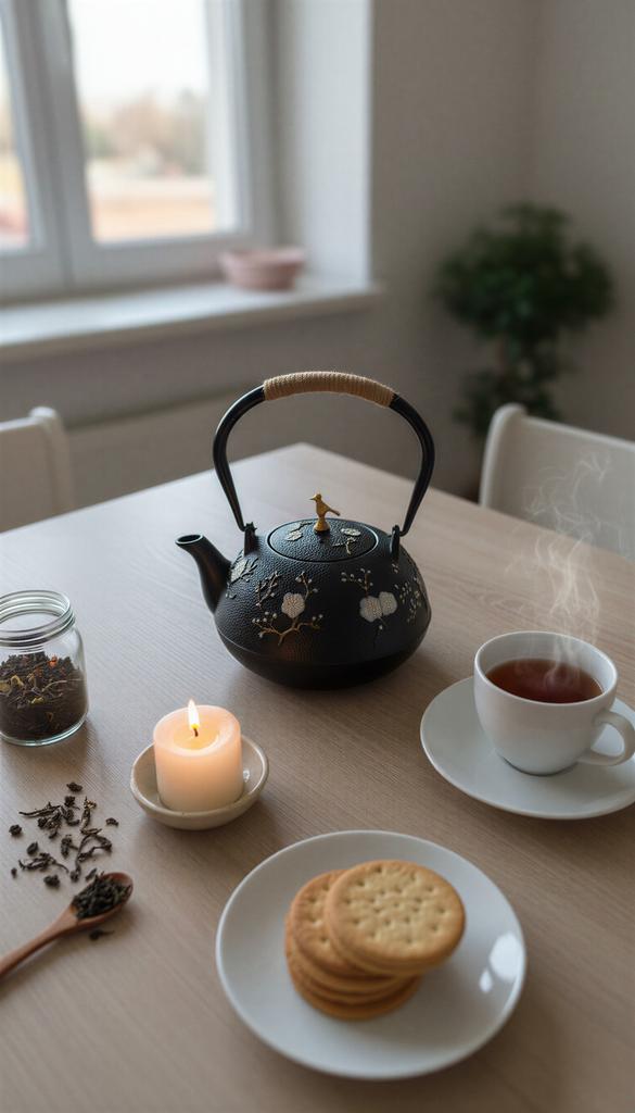 Cast Iron Kettle Black 1L + Steel Infuser For Tea And Herbs