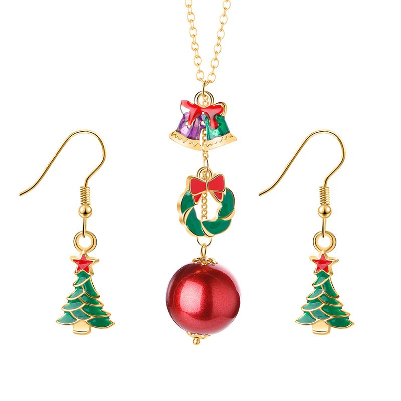 Christmas Collection Jewelry Set Reindeer Head Drop Earrings Santa Claus Charm Necklace Xmas Gift For Women Girls