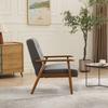 Genuine Leather Lounge Chair with Walnut-Colored Armrests & Rubberwood Legs – Comfortable Living Room Chair
