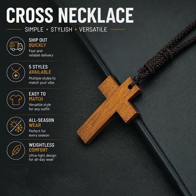 Handgefertigte geschnitzte Holzkreuz Halskette für Männer Katholisch Christlich Jesus Kreuz Anhänger Geflochtene Seil Kette Religiöser Schmuck