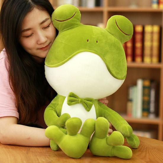Stuffed Doll Cartoon Skin-friendly Colorful Green Frog Stuffed Doll for Bedroom