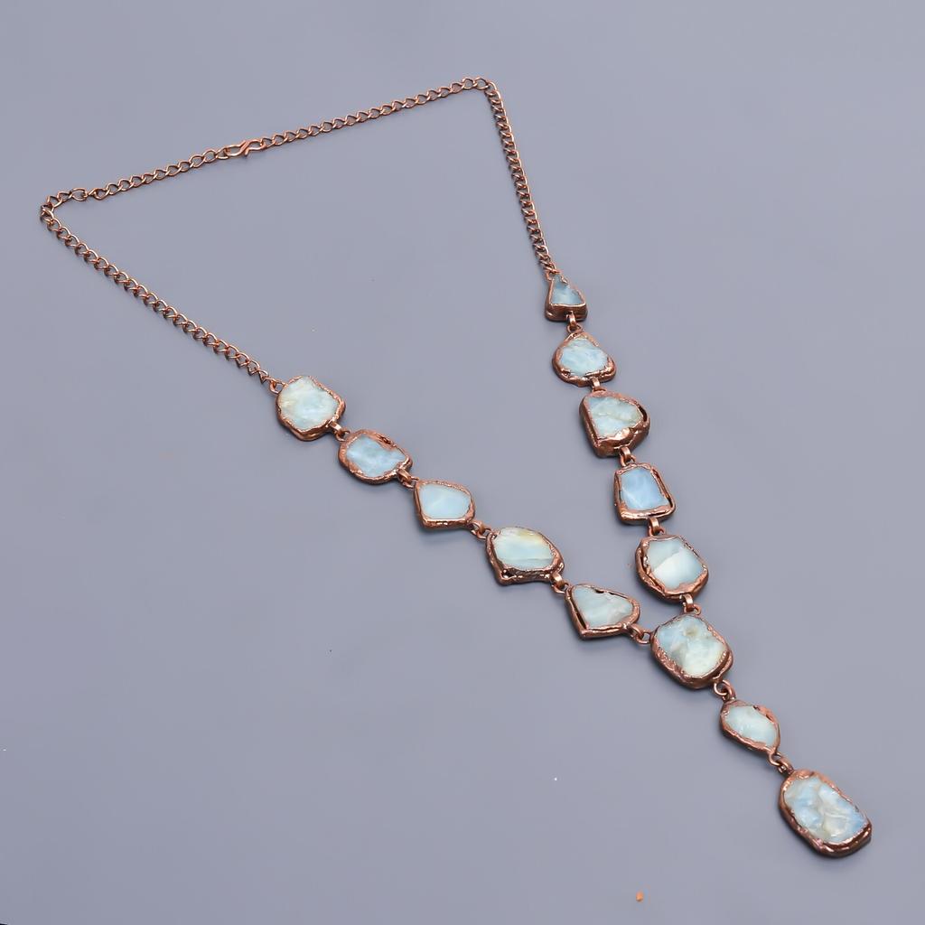 Aquamarine Rough Gemstone Copper Boho Electroformed Birthday Gift Chain Necklace V-23