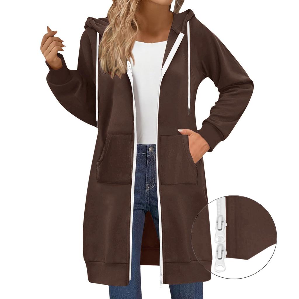 Women's Fashion Raglan Sleeve Long-Sleeve Casual Jacket With Double Zipper Hoodie
