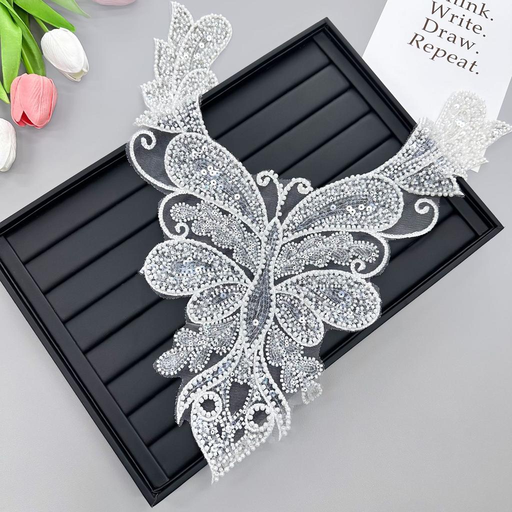 Wedding Dress Decorative Accessories Flower Stickers White Lace Butterfly Beaded Embroidered Sequined Placket Collar Diy Jewelry