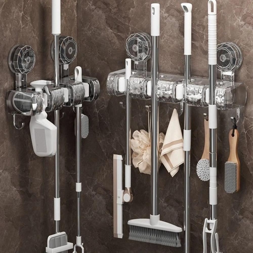 Practical Free Hole Mop Clip Multi-Purpose Wall Mount Suction Cup Hooks Light Luxury Plastic Bathroom Storage Hooks Kitchen