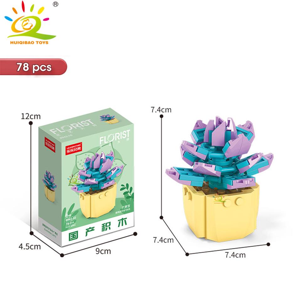 HUIQIBAO MOC Flower Succulent Potted Model Building Block DIY Eternal Bouquet Home Desk Plant Decor Brick Girl Gift Children Toy