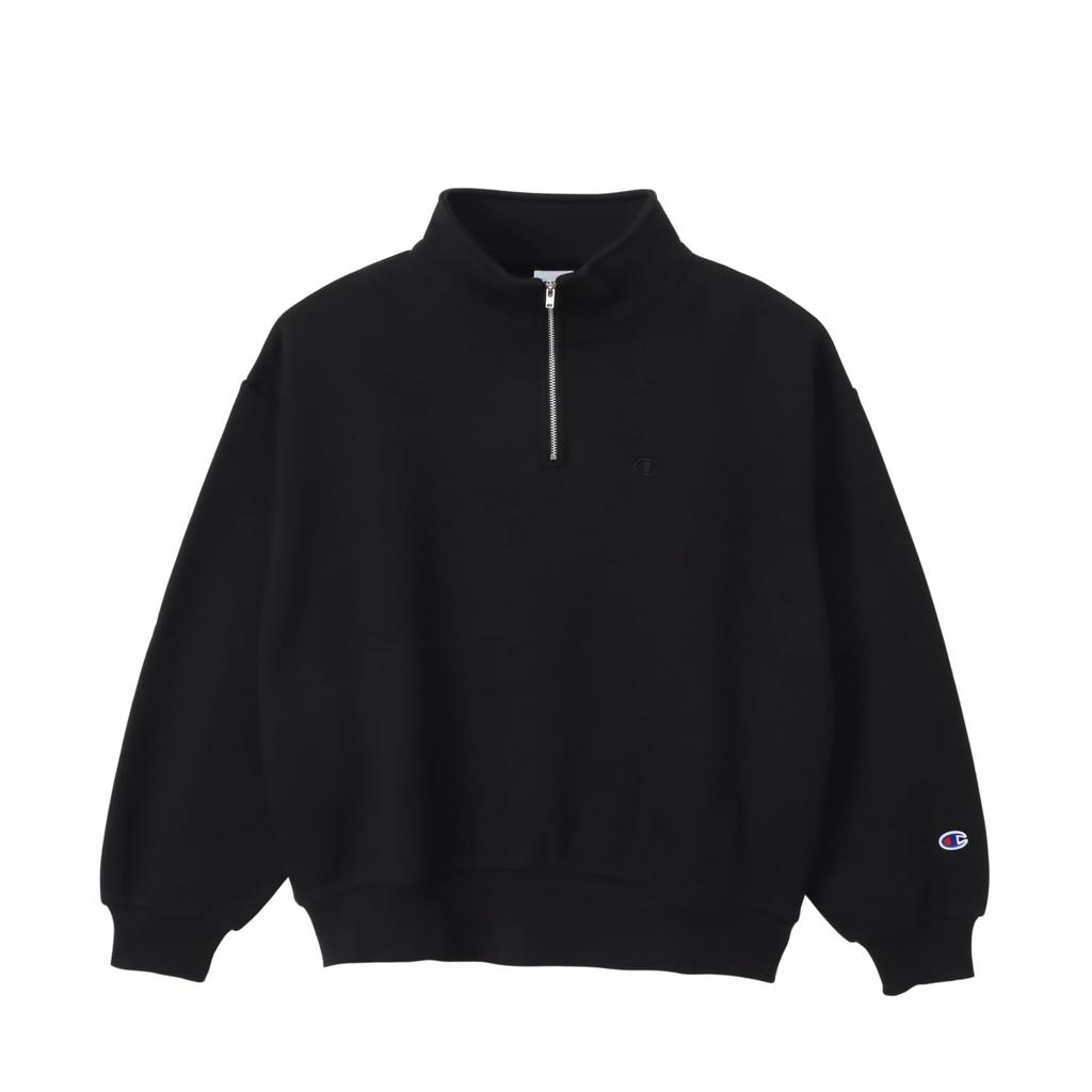 Champion Basic Long Sleeve Logo Black Women's One-Point Half-Zip Sweatshirt, (CWSY011Z)