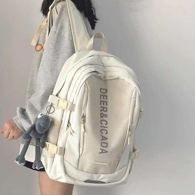 Unisex Schoolbag Female Bags College Student Simple Leisure Travel Computer Backpack with Cute Pendant Large Capacity Backpacks for School