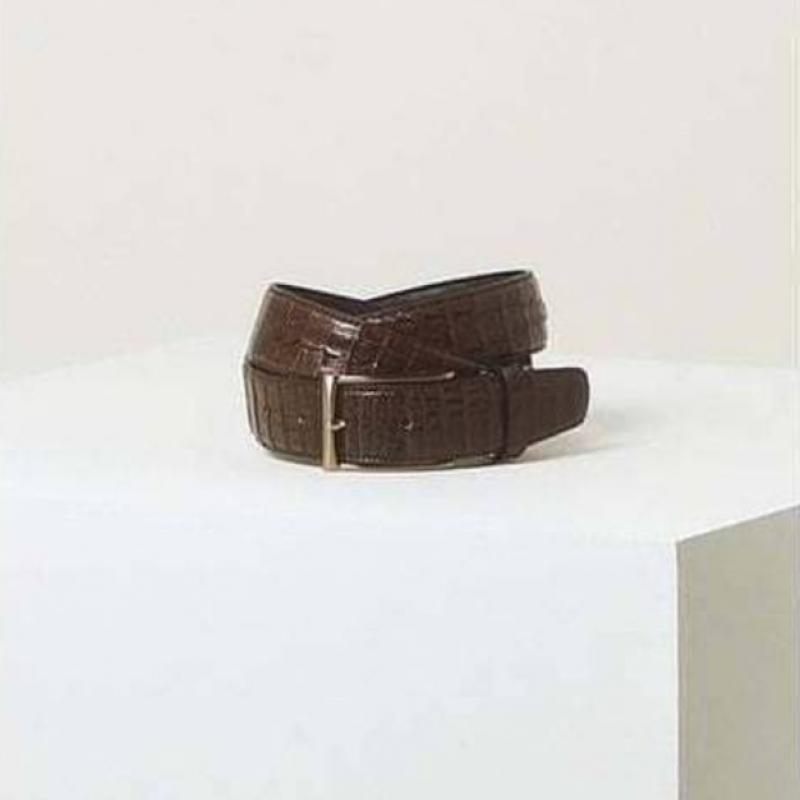 Daks Brown Crocodile Tail Premium Leather Bronze Buckle Belt Dbbe6e395w3