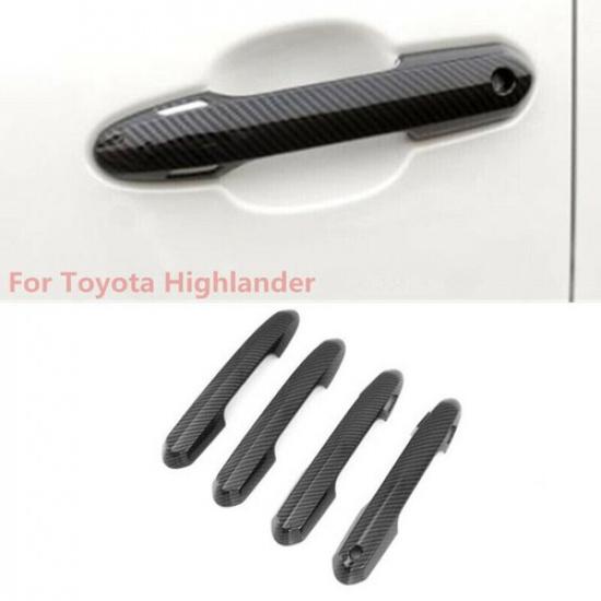 Carbon Fiber 4X Exterior Door Handle Cover Trim For Toyota Highlander 2021-2024