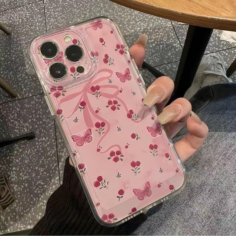 The new pink butterfly rose is suitable for Apple 15/14/13 Pro mobile phone case iPhone12/11 transparent space case
