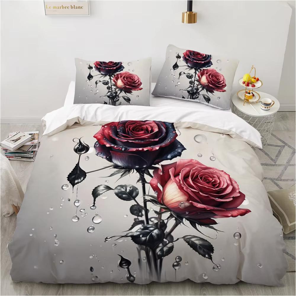 Rose Pattern Duvet Cover Set King Size 3D Floral Bedding Set Suitable for Couples Wedding Gift 3 Pcs Contains 2 Pillowcases
