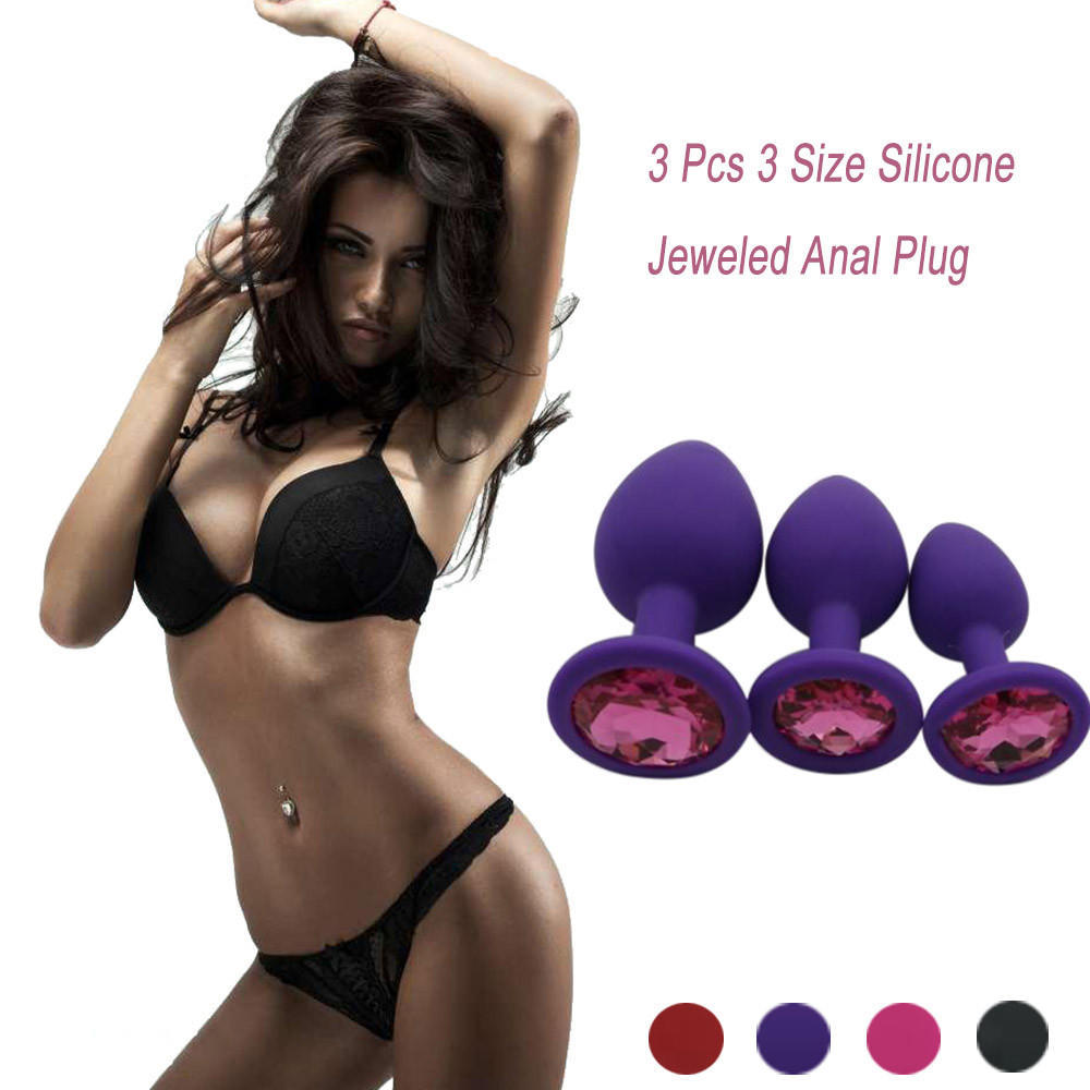 3 Pcs 3 Size Silicone Jeweled Anal Butt Plugs Anal Trainer Toys