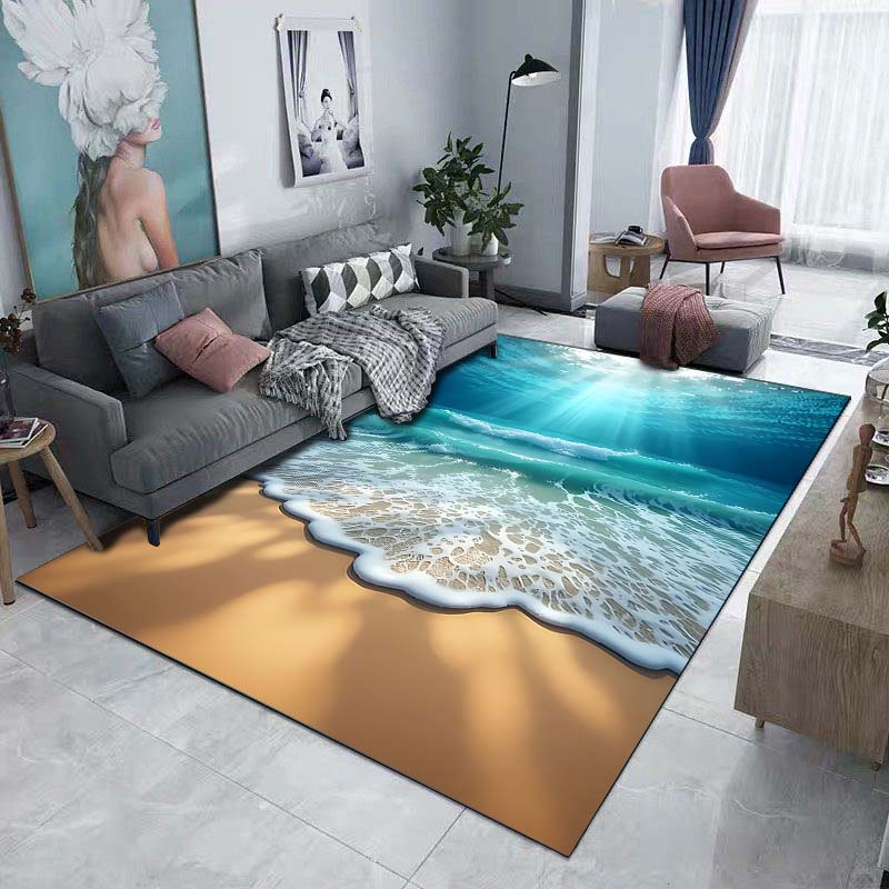 1PC Sunlit beach and waves Print Carpet Rug for Living Room Bedroom Sofa Doormat Home Decor Non-slip Floor Mat