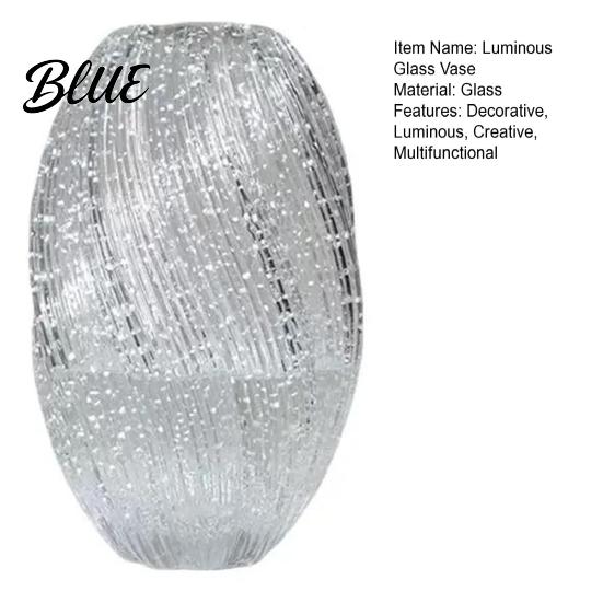 Artistic Desktop Decoration Luminous Waves Glass Flower Vase Decorative Modern Art Wide Mouth Vase Romantic Blue Light Home Decor Rustic Floral