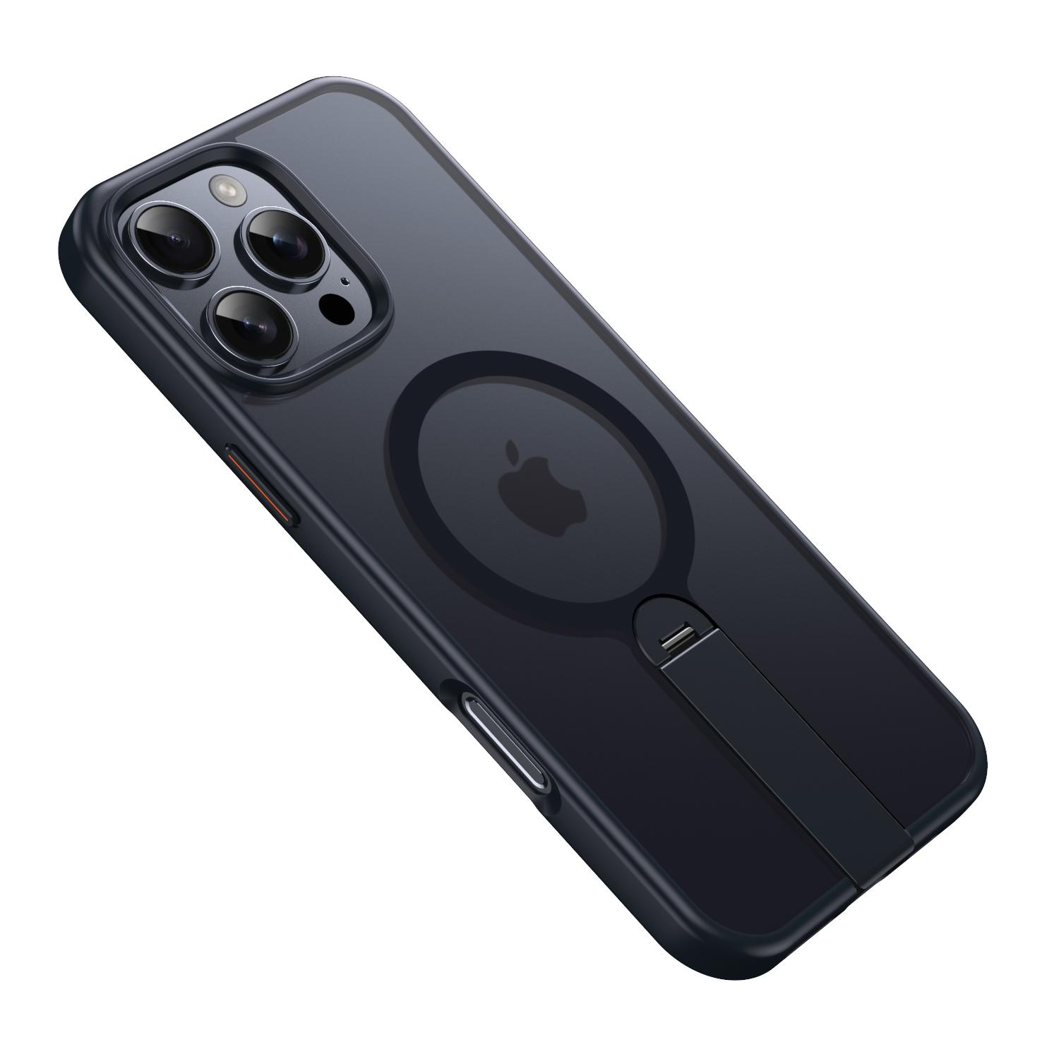 

For iPhone 16 Pro Max Case Compatible with MagSafe Rotating Straight Kickstand TPU+PC Matte Phone Cover Black