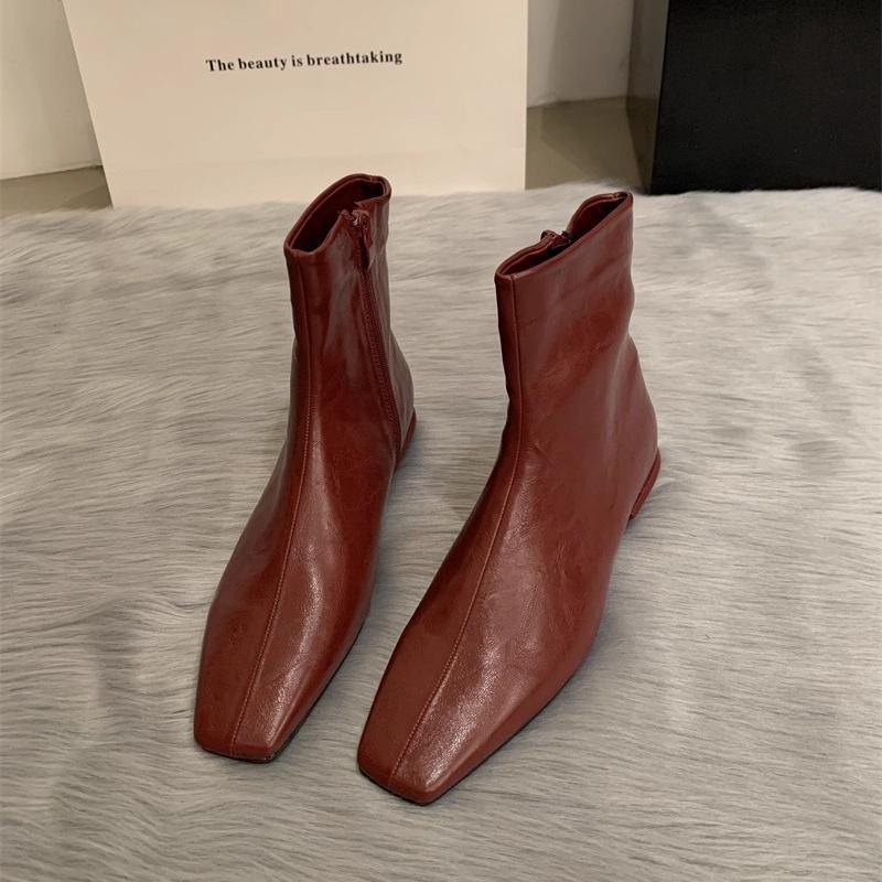 Fashion SUOJIALUN 2025 New Brand Women Ankle Boots Fashion Square Toe Back Zipper Ladies Elegant Short Boots Square Low Heel Shoes