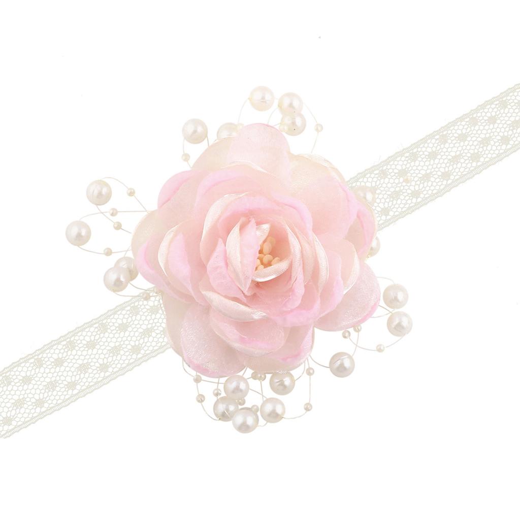 Organza Pearls Wrist Flower Decoration Wrist Corsage Lace Ribbon Wristband Jewelry For Bridal Shower Wedding Ceremony