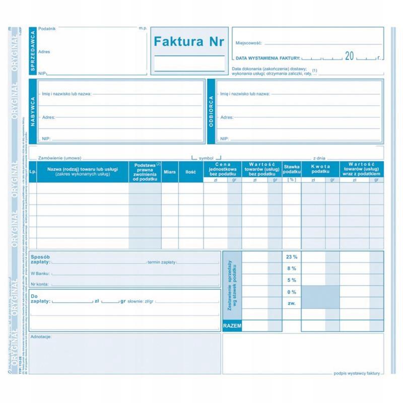 FAKTURA VAT 1/3 A4 (PEŁNA) NOWA 105-8E