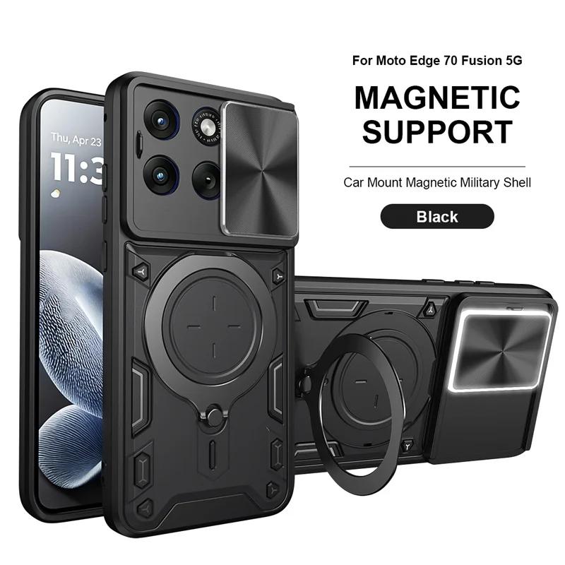 For Motorola Edge 70 Fusion 5G Case Slide Lens Protector Armor Funda For Moto Edge 70 Fusion Car Magnetic Holder Ring Back Cover
