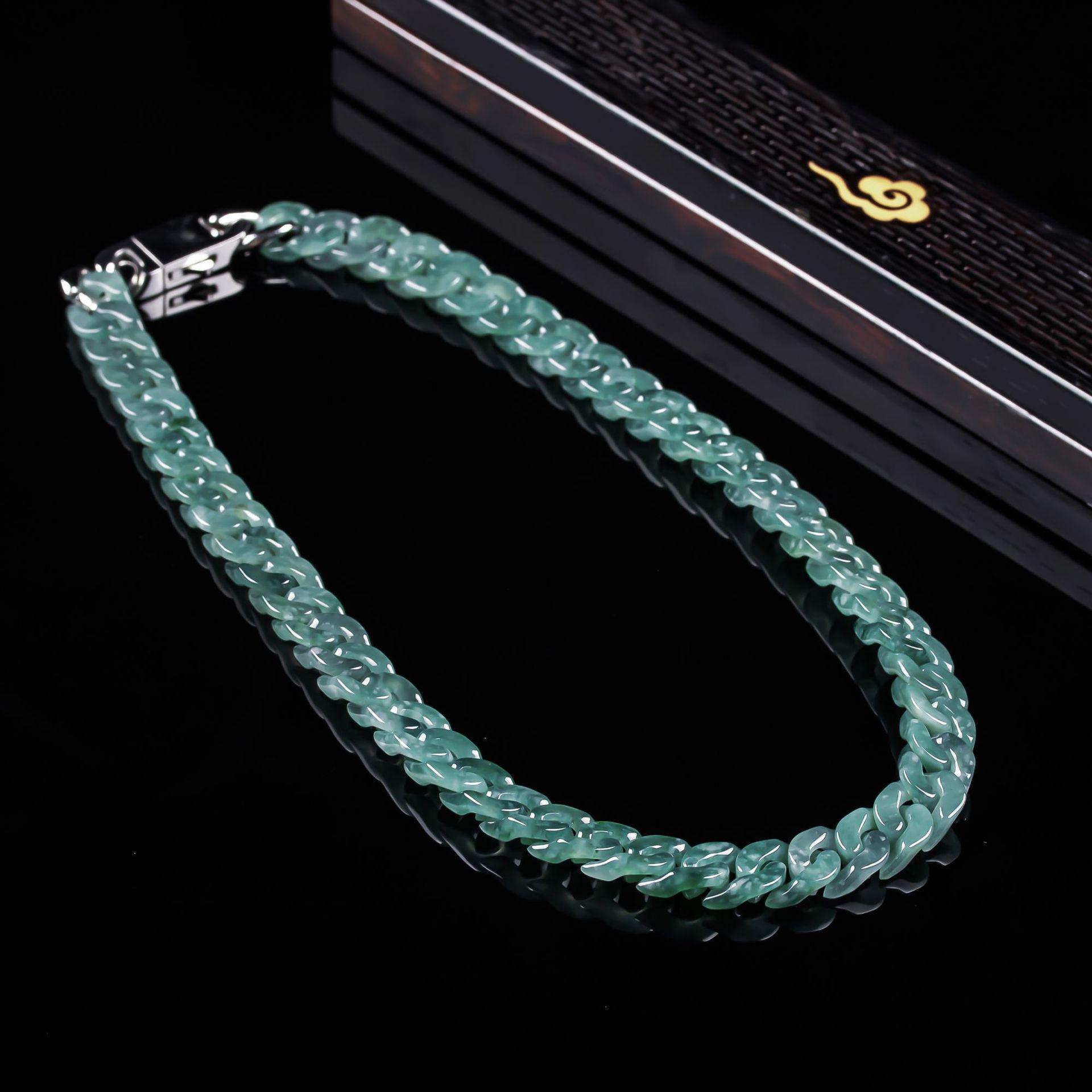 Trendy Jade & Titanium Steel Cuban
