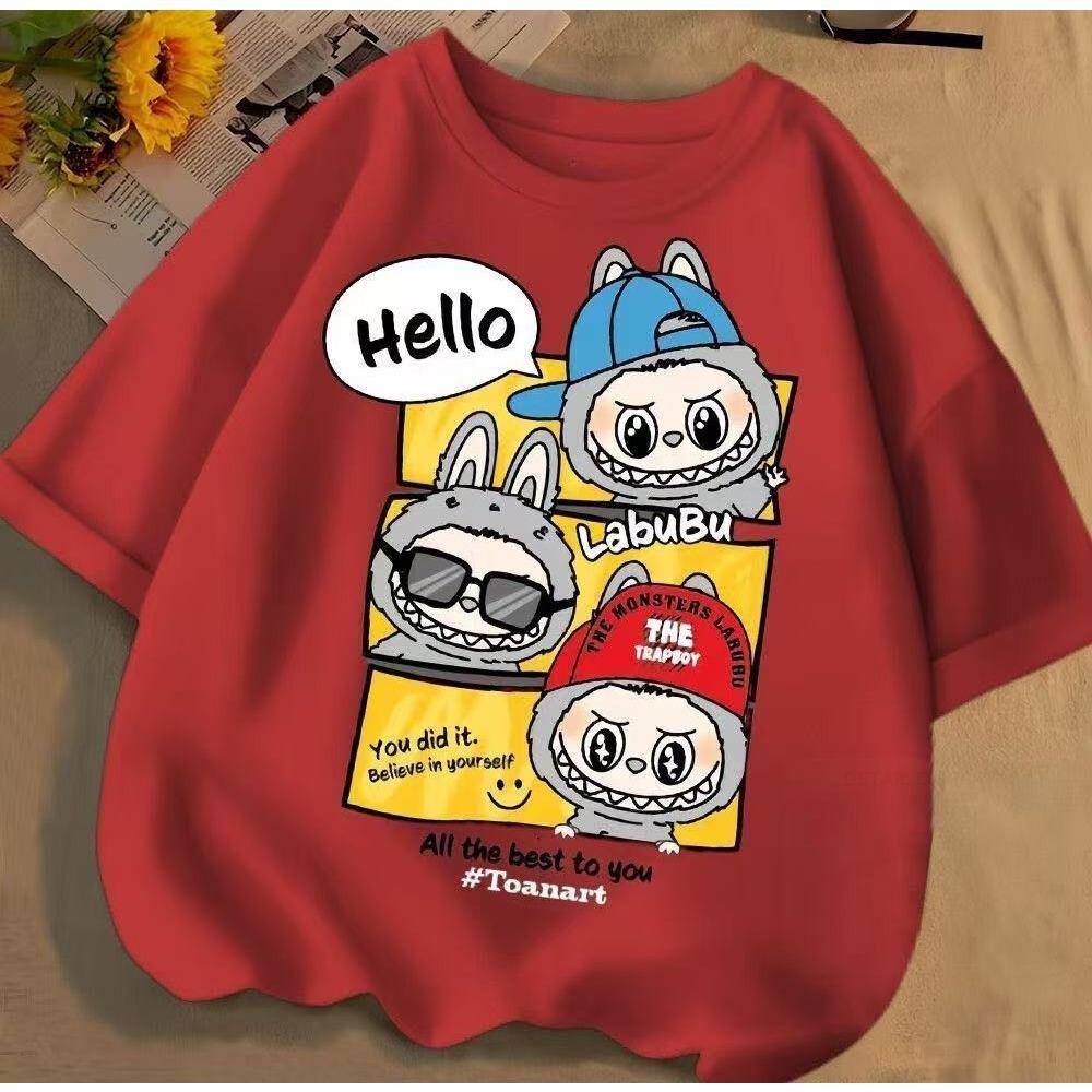 

2025 Новая детская футболка с коротким рукавом для девочки, милая мультяшная, с круглым вырезом 160