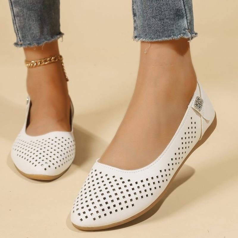 Women's Single Shoes Round Toe Shallow Mouth Cutout Breathable Non-slip Wear-resistant Flats