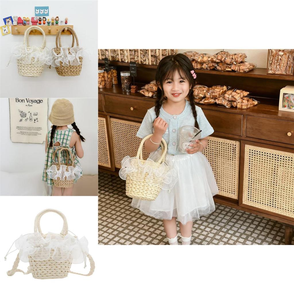 Fashionable Baby Summer Beach Bag Charming Woven Handheld Tote For Girls