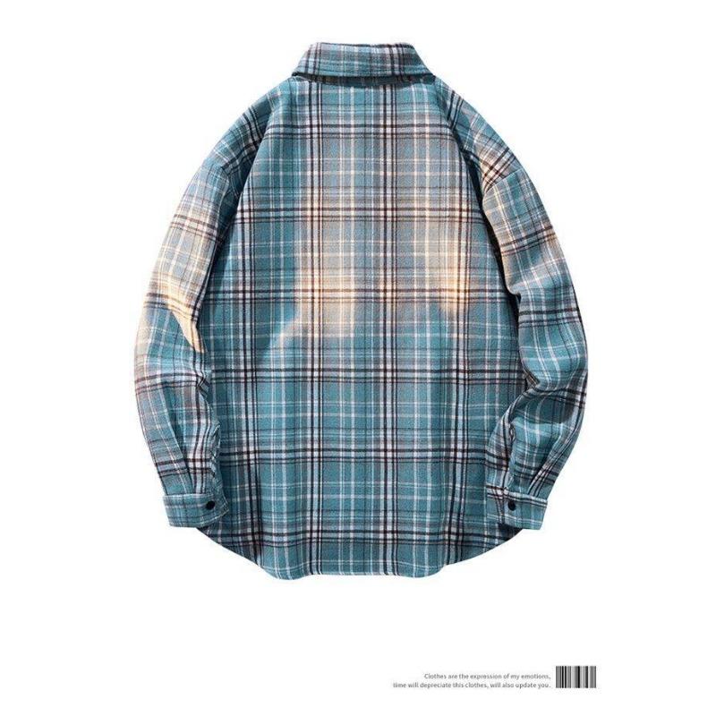 Men S Hong Kong Style Plaid Long Sleeve Casual Shirt Plus Size