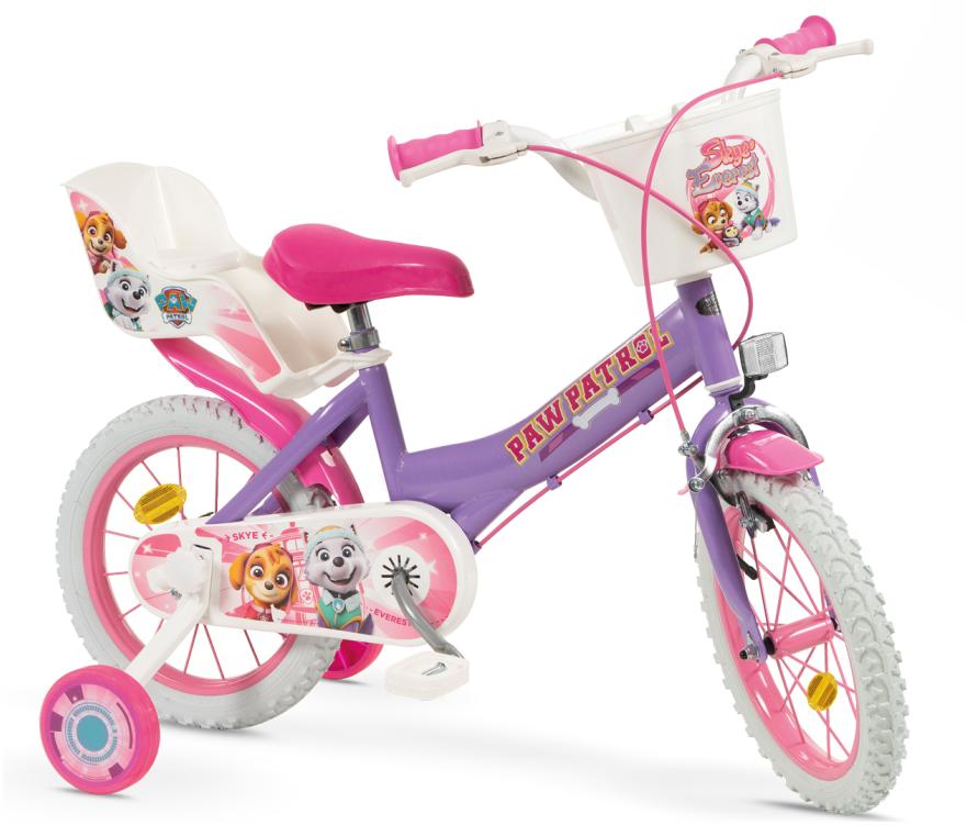 Toimsa PAW Patrol Kinderfiets – 14 inch – Paars/Lila – Voor Meisjes – Inclusief Zijwieltjes, Poppenzitje en Mandje – 4 t/m 6 Jaar