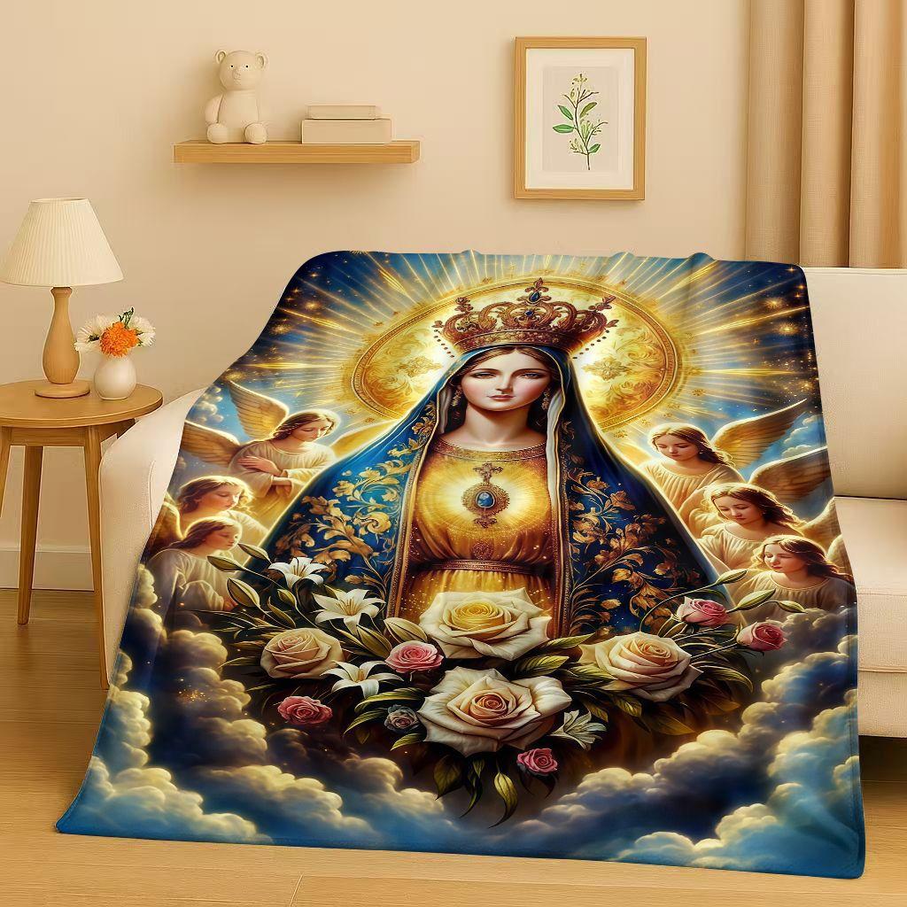 Classic Jesus Virgin Mary Art Flannel Blanket,Ultra Soft Warm Plush Throw for Home Bedroom Bed Sofa Cover Office Travel Gift Kid