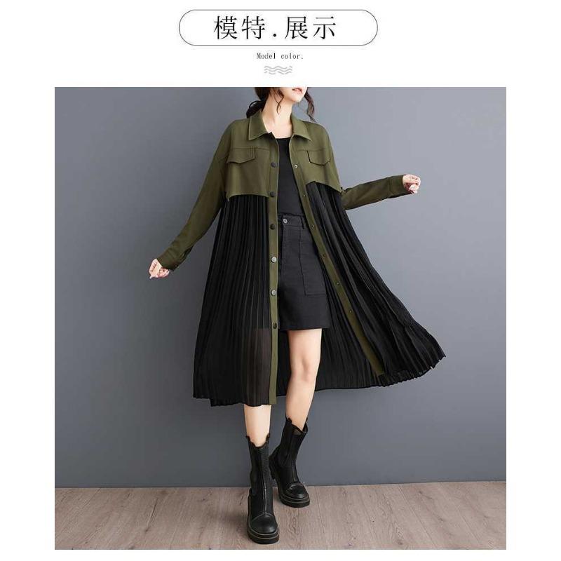 Niche Long Sleeve Loose Patchwork Pleated Dress