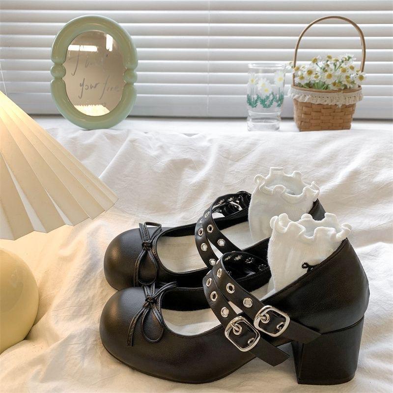 Mary Jane shoes women's campus thick heel versatile ballet bow punk sense heightening wind shoes women's spring ballet design