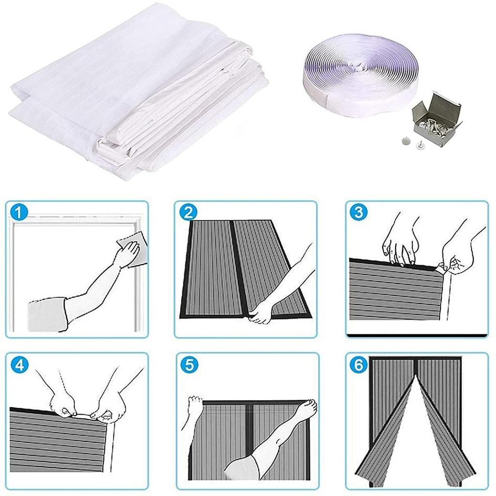 Tenda per zanzariera magnetica, porta per zanzariera autosigillante, zanzariera per porta per carichi pesanti chiusura magnetica a prova di insetti, zanzariera retrattile-bianca