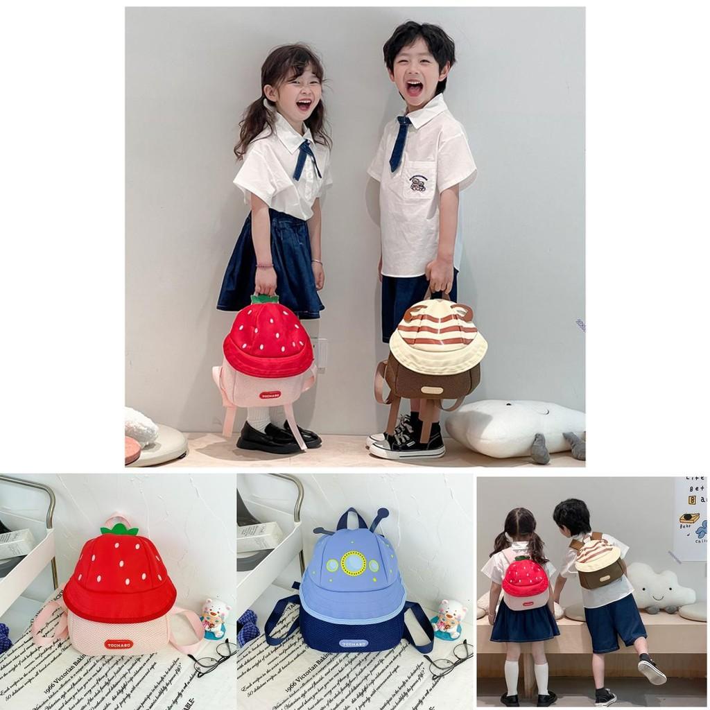 Cute Kids Cotton Backpack Featuring Fruit Hat Design And Comfortable Arch Shoulder Straps For School