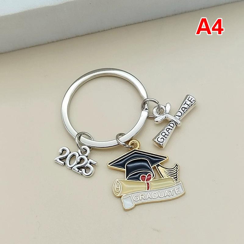 10Pcs 2025 Graduation Gown Cap Keychain Ring Student Women Jewelry Personalized Accessories Pendant Memorial Gifts