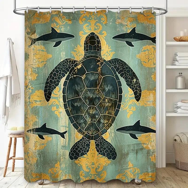 Ocean Life-themed Bath Curtain with 3D Printed Printing Modern Decor for Bathroom Shower